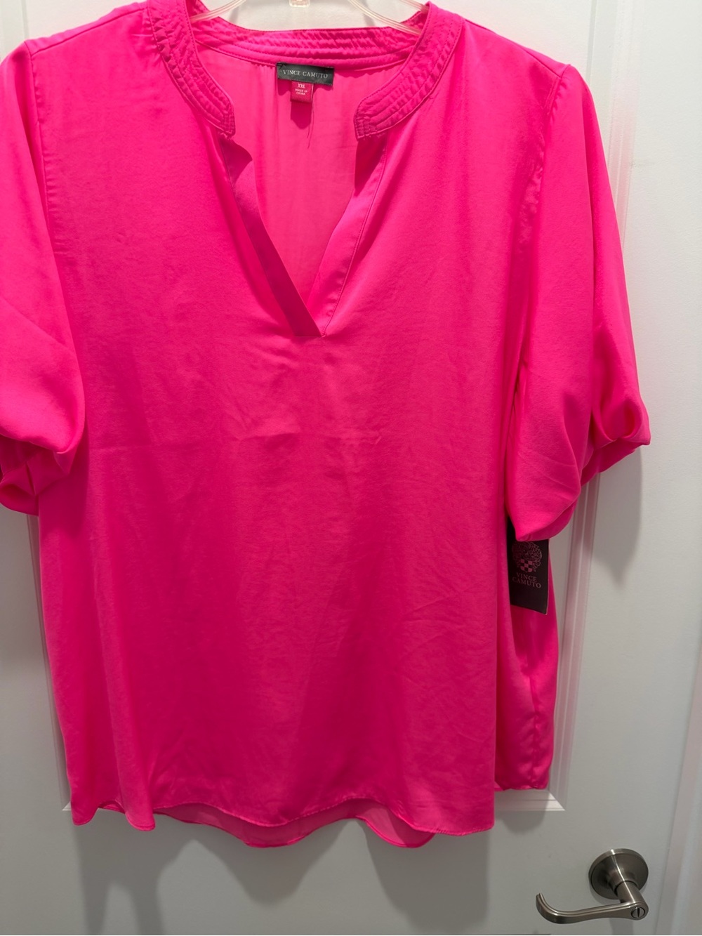 Vince Camuto Women's Bright Hot Pink V-Neck Blouse